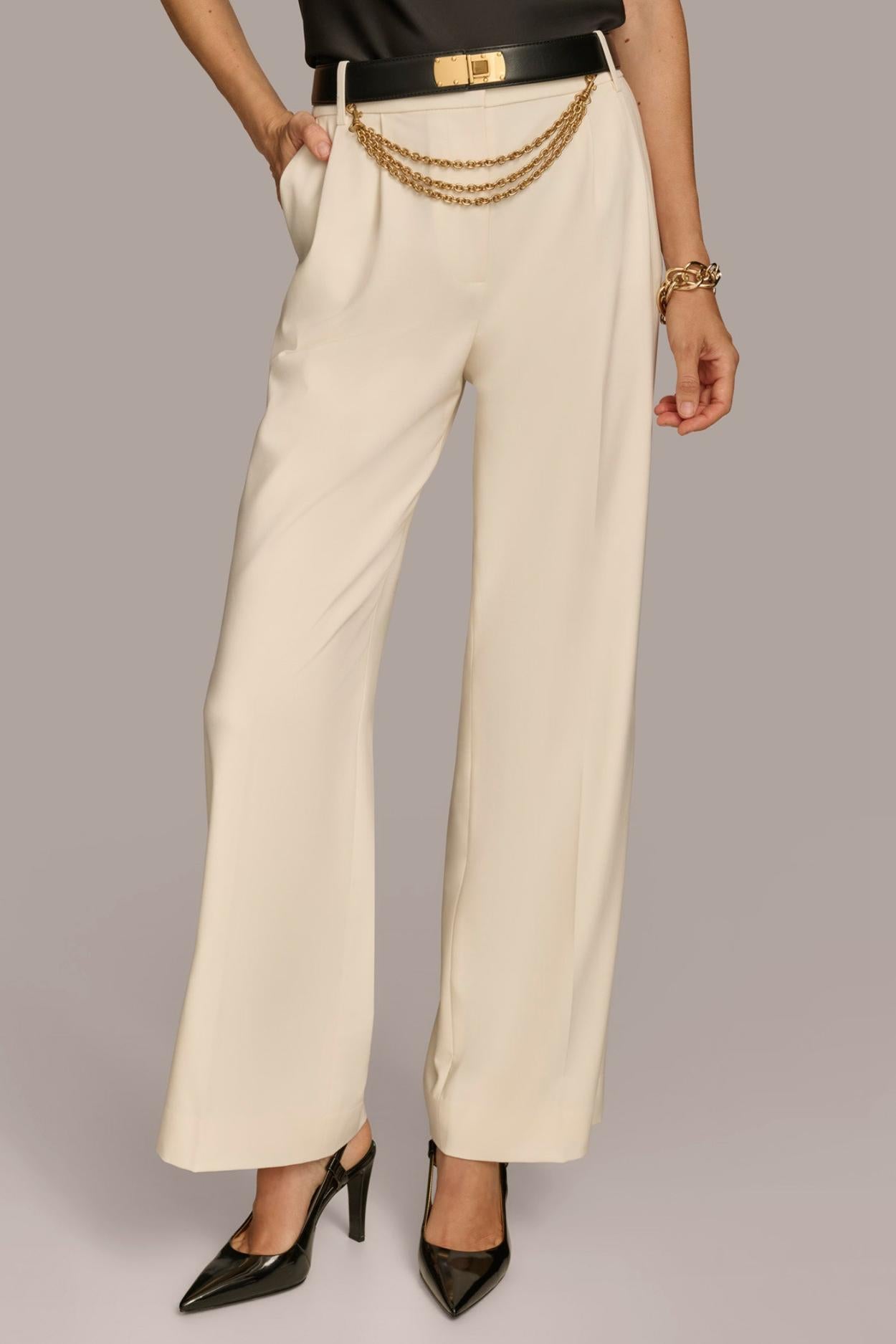 Donna Karan Pants | Women WIDE LEG TROUSER WITH CHAIN BELT Ivory