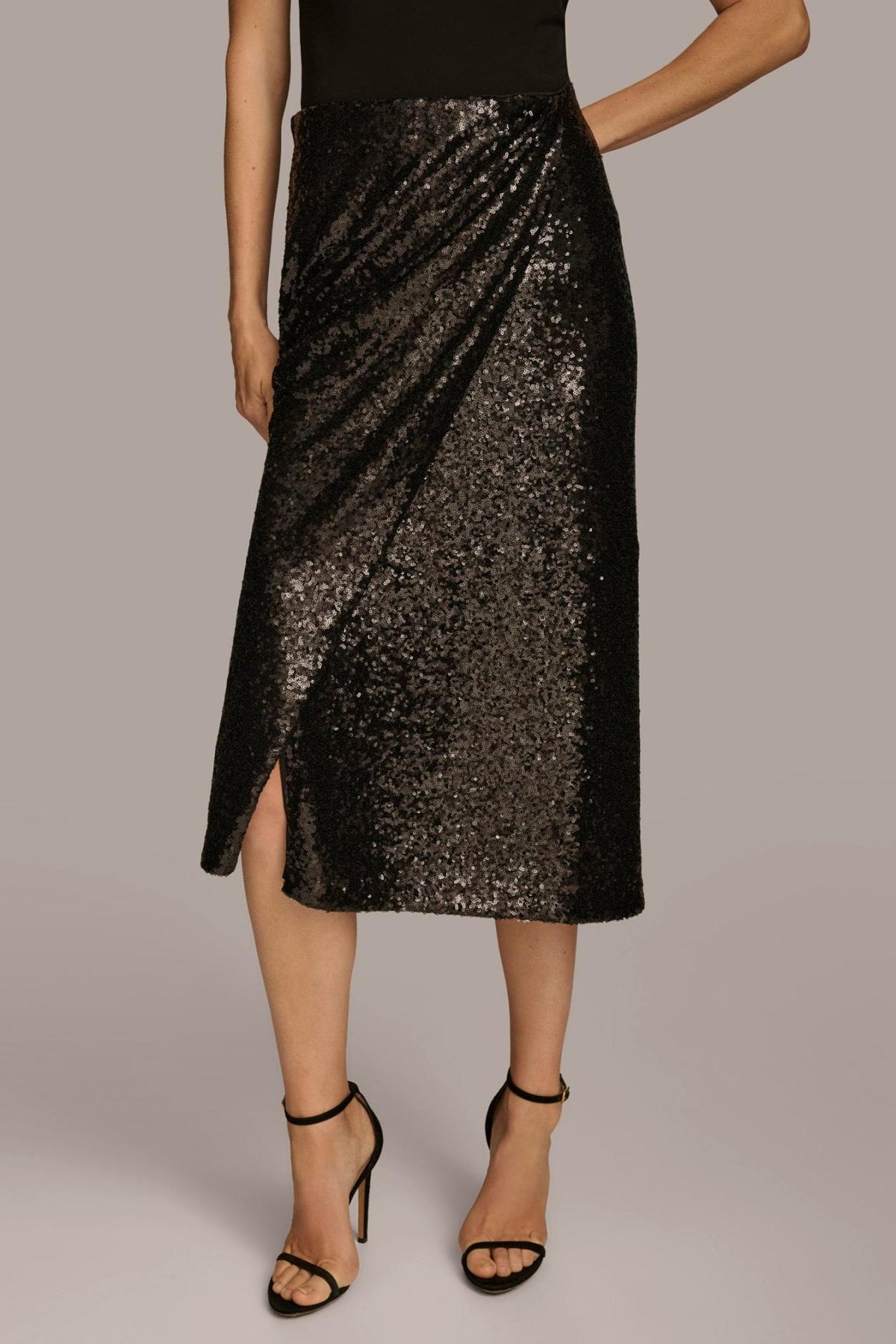 Donna Karan Skirts | Women FAUX WRAP SEQUIN SKIRT Black