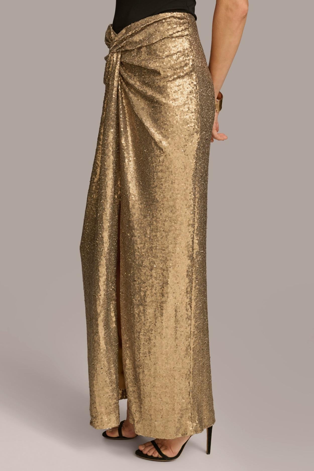 Donna Karan Skirts | Women FRONT KNOT SEQUIN SKIRT Antique Gold
