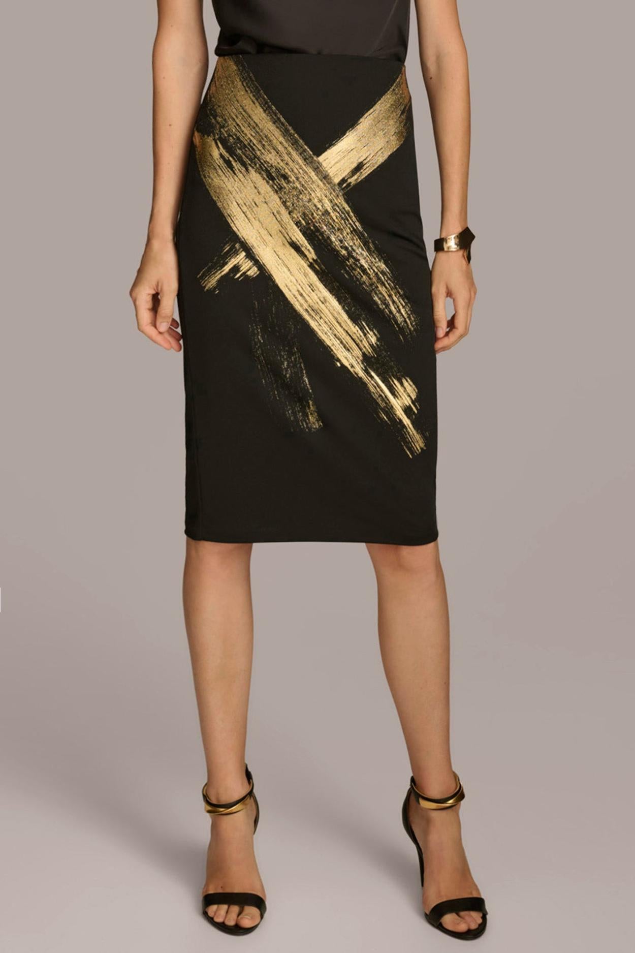 Donna Karan Skirts | Women SKIRT WITH GOLD PAINT PRINT Black