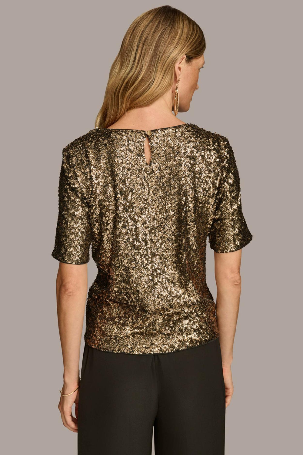 Donna Karan Sweaters And Tops | Women ALL OVER SEQUIN CREW NECK TOP Black/gold