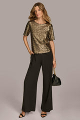 Donna Karan Sweaters And Tops | Women ALL OVER SEQUIN CREW NECK TOP Black/gold