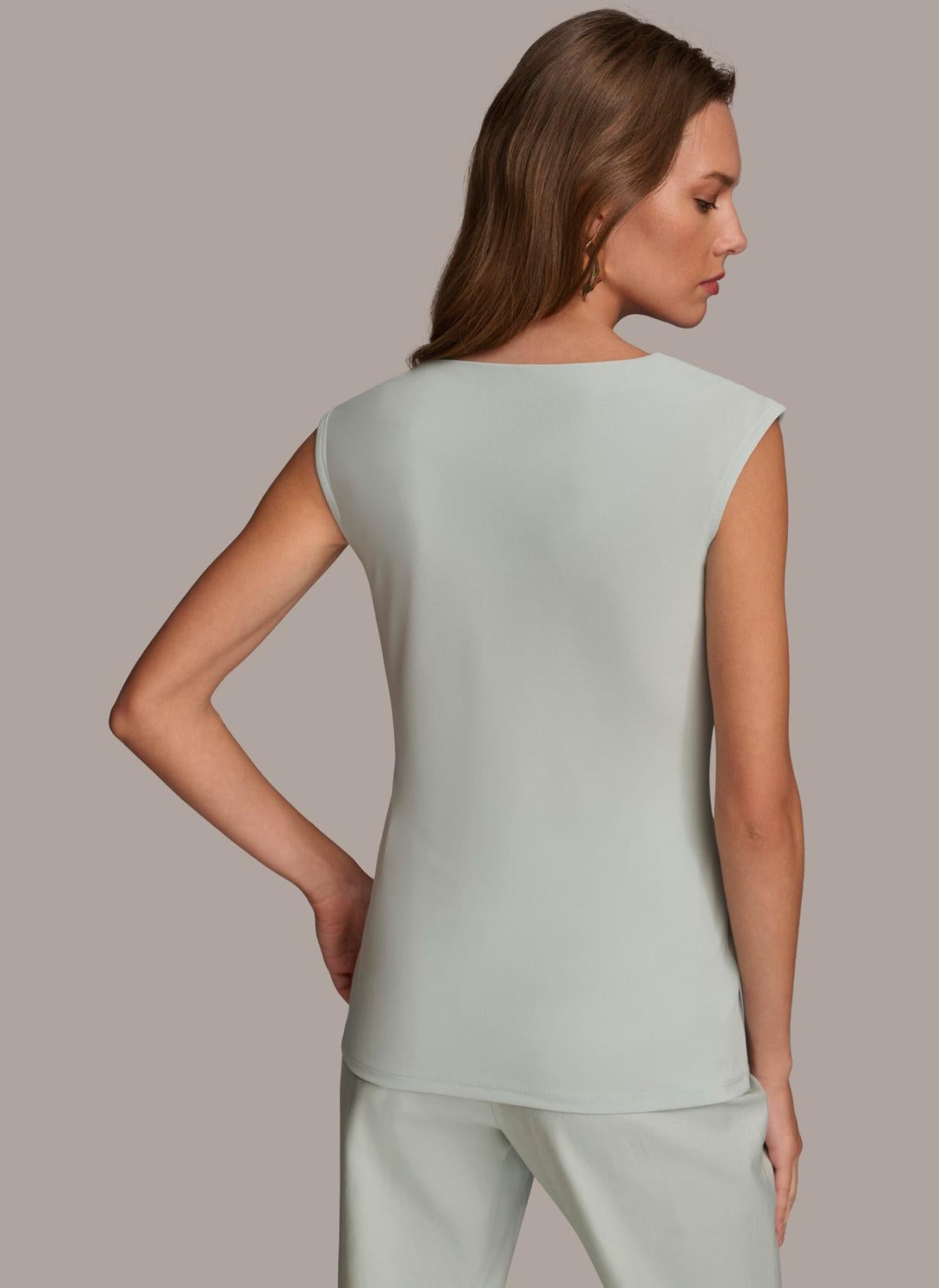 Donna Karan Sweaters And Tops | Women ASYMMETRICAL DRAPE SHOULDER TOP Blue Frost