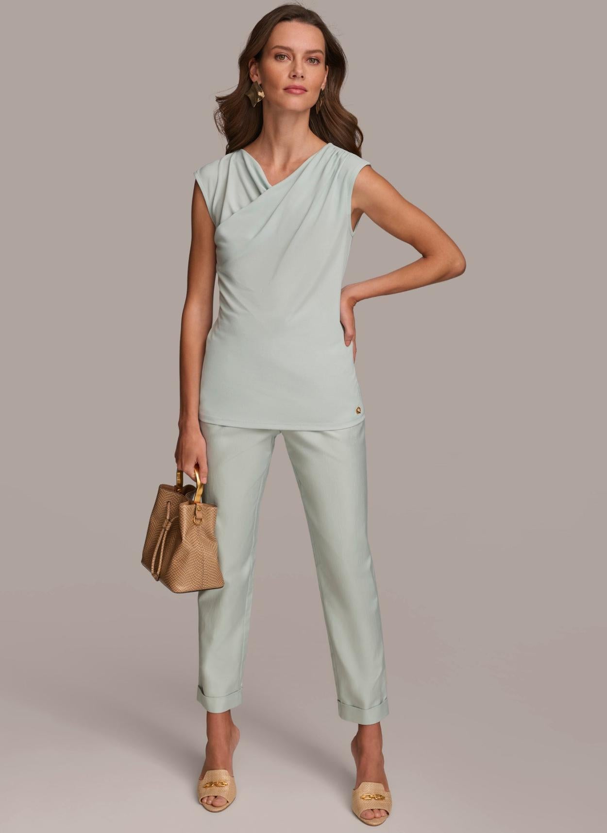 Donna Karan Sweaters And Tops | Women ASYMMETRICAL DRAPE SHOULDER TOP Blue Frost