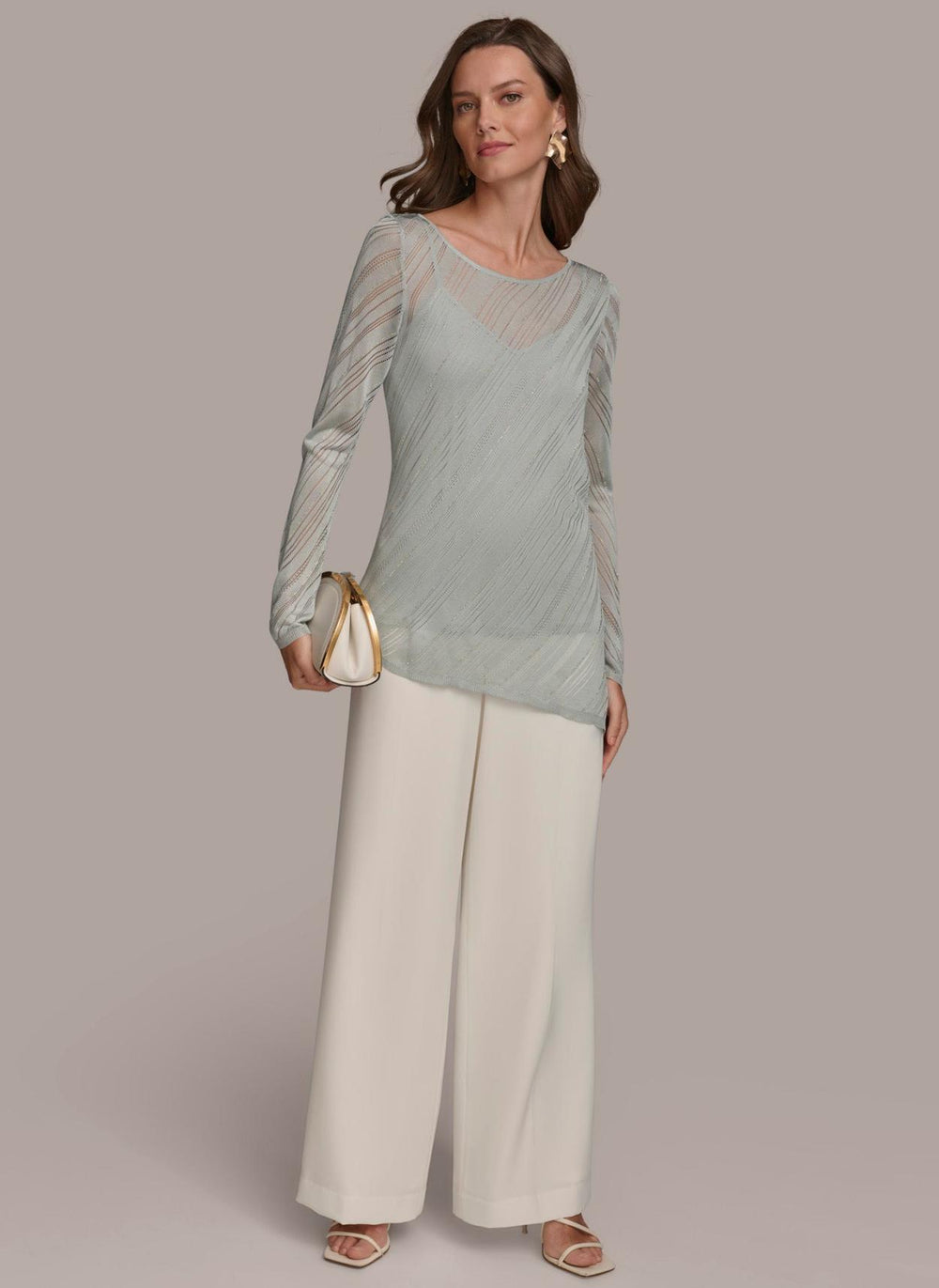 Donna Karan Sweaters And Tops | Women ASYMMETRICAL HEM DIAGONAL SHIMMER Blue Frost