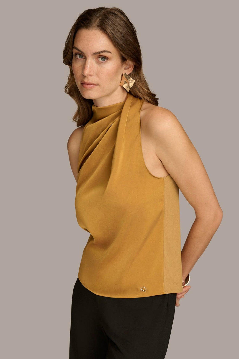 Donna Karan Sweaters And Tops | Women ASYMMETRICAL MOCK NECK TOP Antique Gold