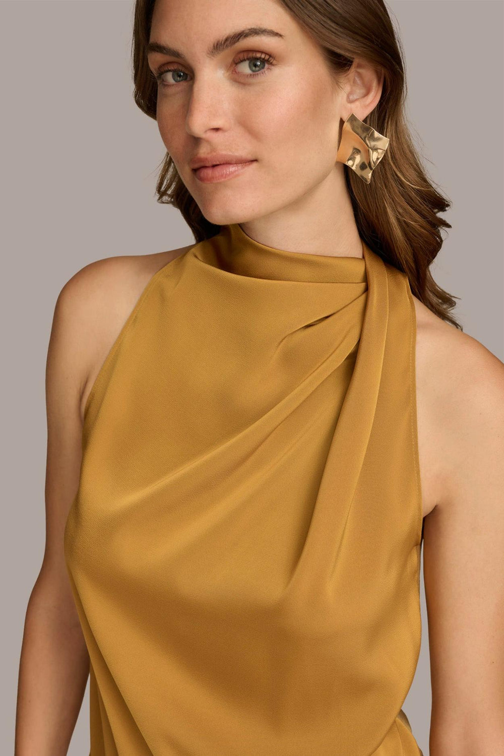 Donna Karan Sweaters And Tops | Women ASYMMETRICAL MOCK NECK TOP Antique Gold