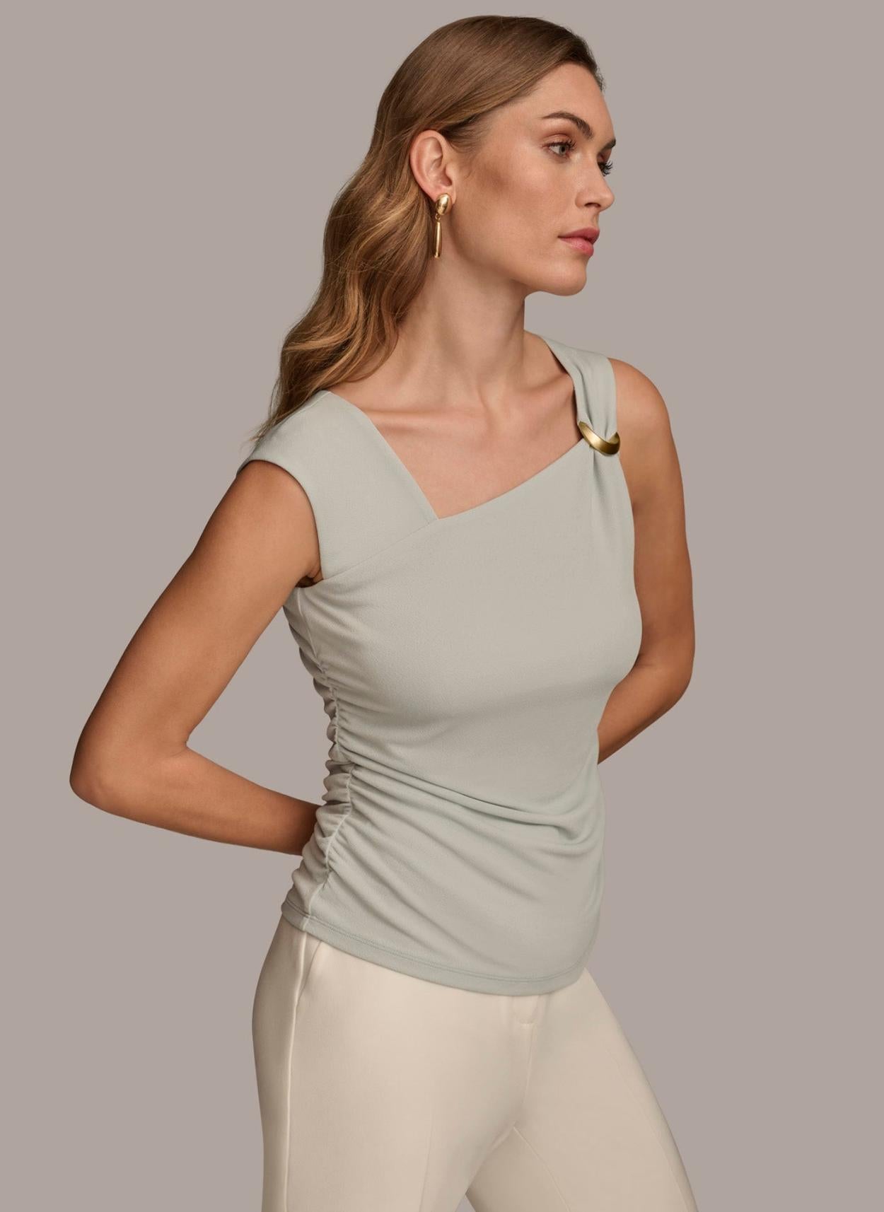 Donna Karan Sweaters And Tops | Women ASYMMETRICAL TOP WITH HARDWARE Blue Frost