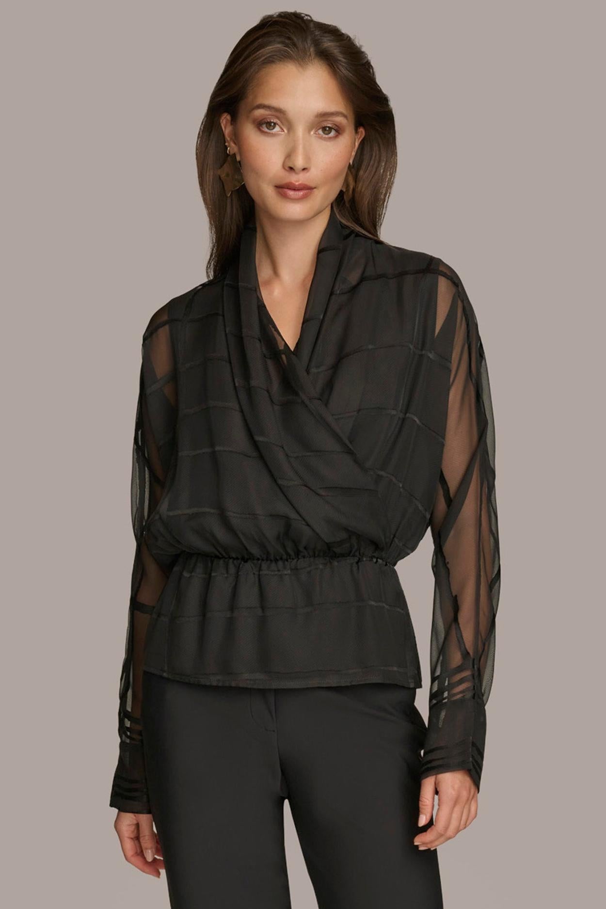 Donna Karan Sweaters And Tops | Women BURNOUT FAUX WRAP BLOUSE Black