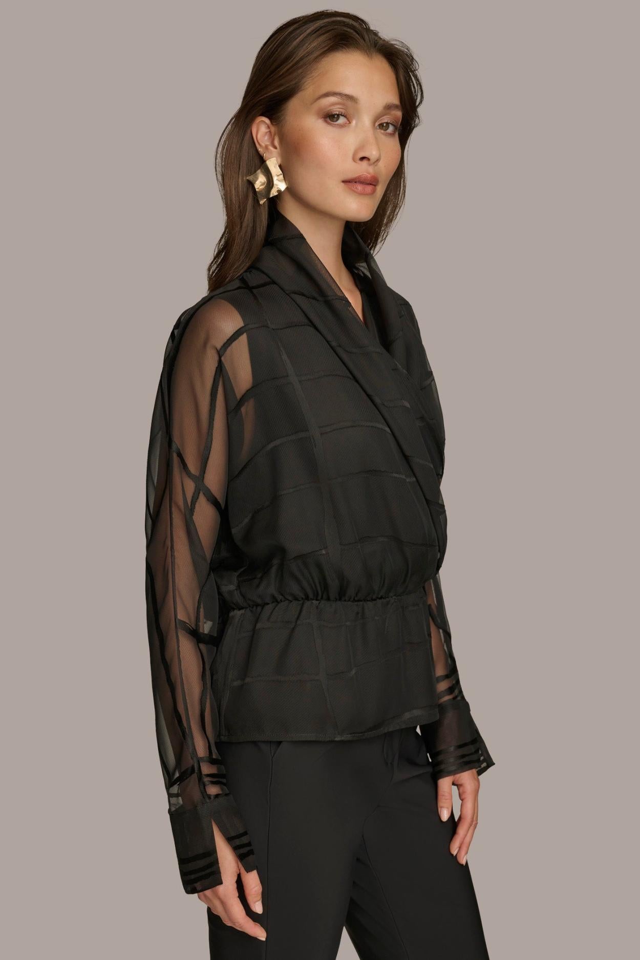 Donna Karan Sweaters And Tops | Women BURNOUT FAUX WRAP BLOUSE Black
