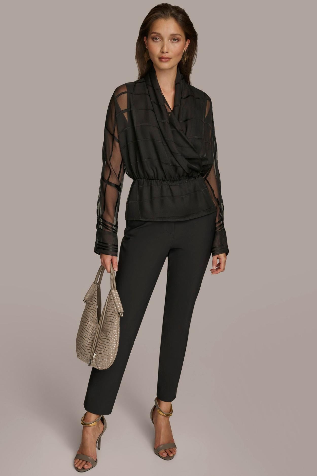 Donna Karan Sweaters And Tops | Women BURNOUT FAUX WRAP BLOUSE Black