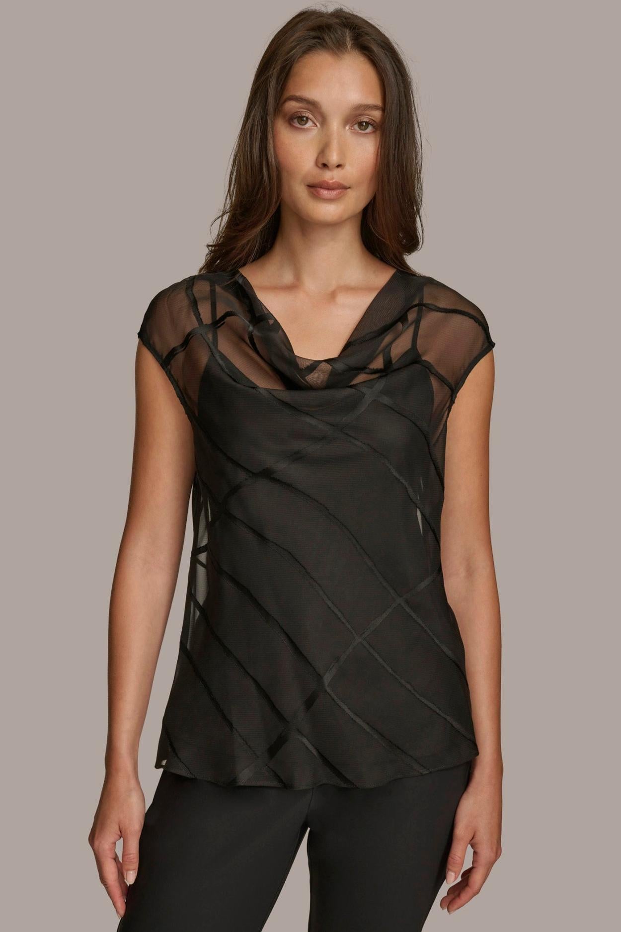 Donna Karan Sweaters And Tops | Women BURNOUT VELVET COWL NECK BLOUSE Black