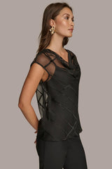 Donna Karan Sweaters And Tops | Women BURNOUT VELVET COWL NECK BLOUSE Black