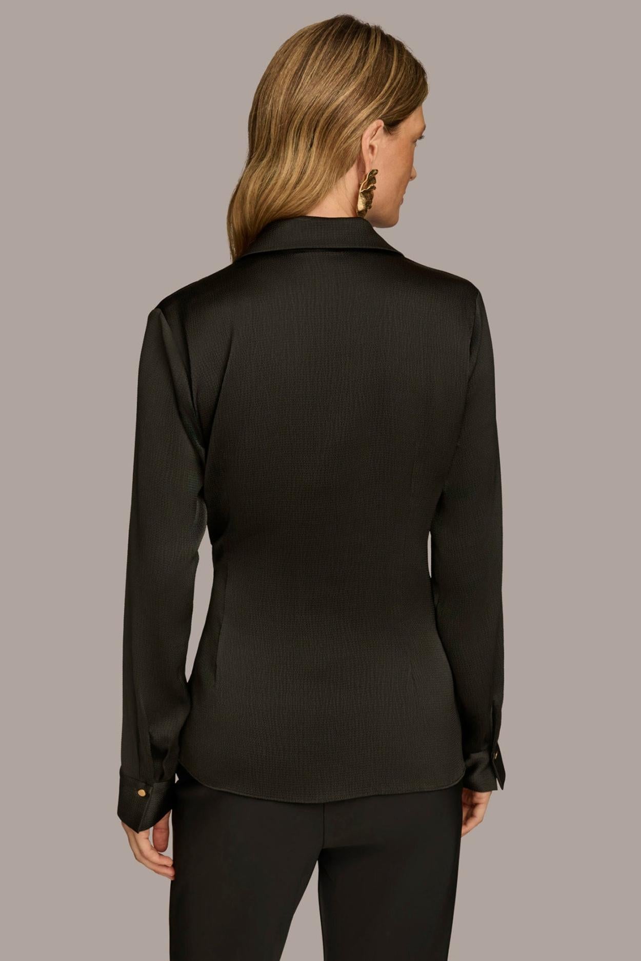 Donna Karan Sweaters And Tops | Women BUTTON FRONT TIE WAIST TOP Black