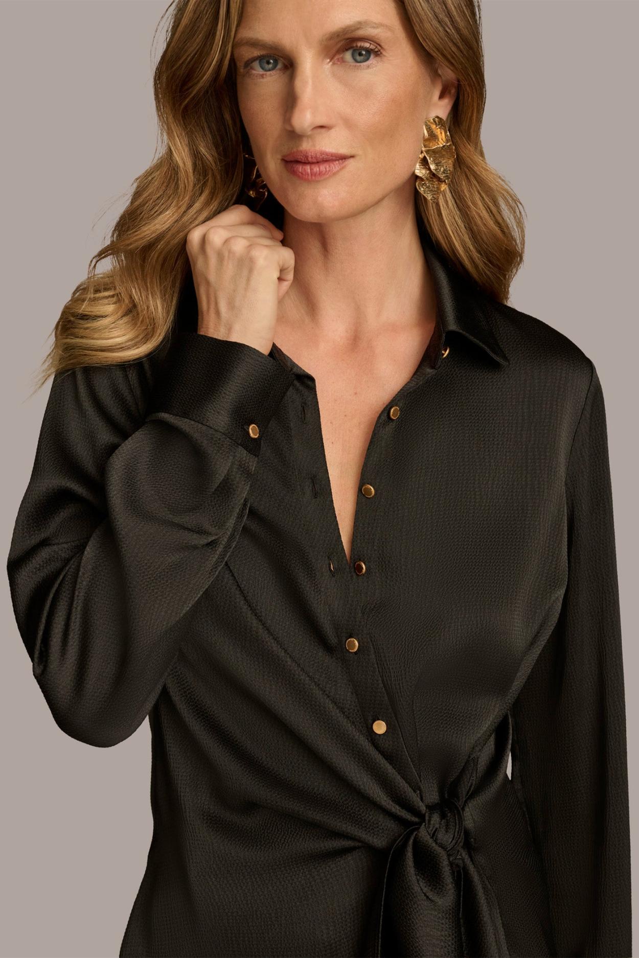 Donna Karan Sweaters And Tops | Women BUTTON FRONT TIE WAIST TOP Black