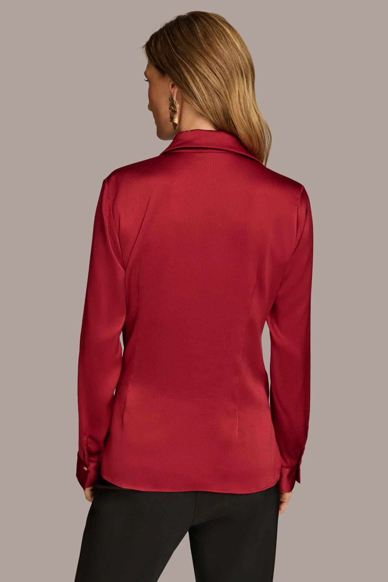 Donna Karan Sweaters And Tops | Women BUTTON FRONT TIE WAIST TOP Metropolitan Red