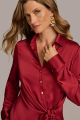Donna Karan Sweaters And Tops | Women BUTTON FRONT TIE WAIST TOP Metropolitan Red