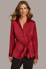 Donna Karan Sweaters And Tops | Women BUTTON FRONT TIE WAIST TOP Metropolitan Red