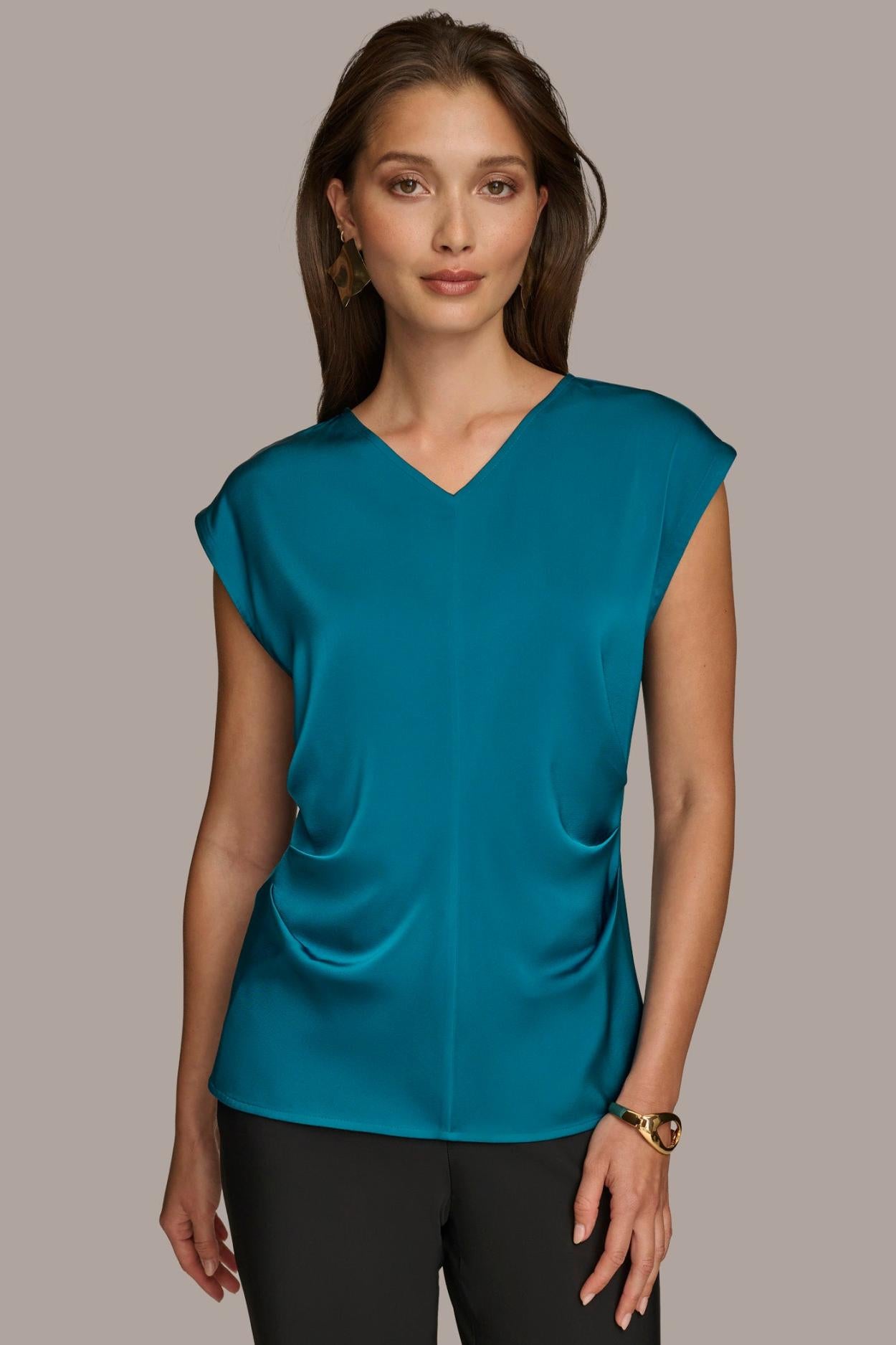 Donna Karan Sweaters And Tops | Women CAP SLEEVE BLOUSE Empire Teal