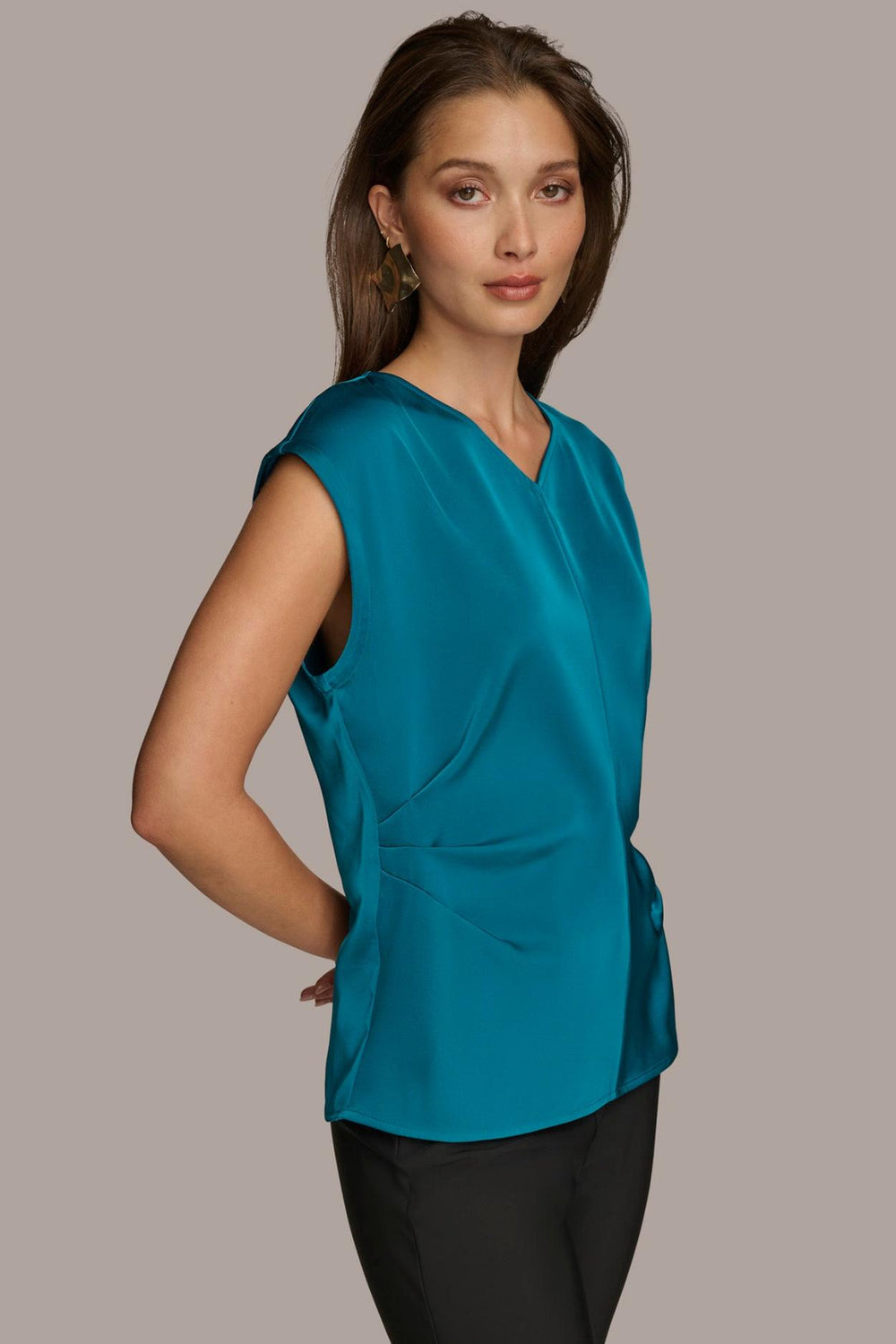 Donna Karan Sweaters And Tops | Women CAP SLEEVE BLOUSE Empire Teal