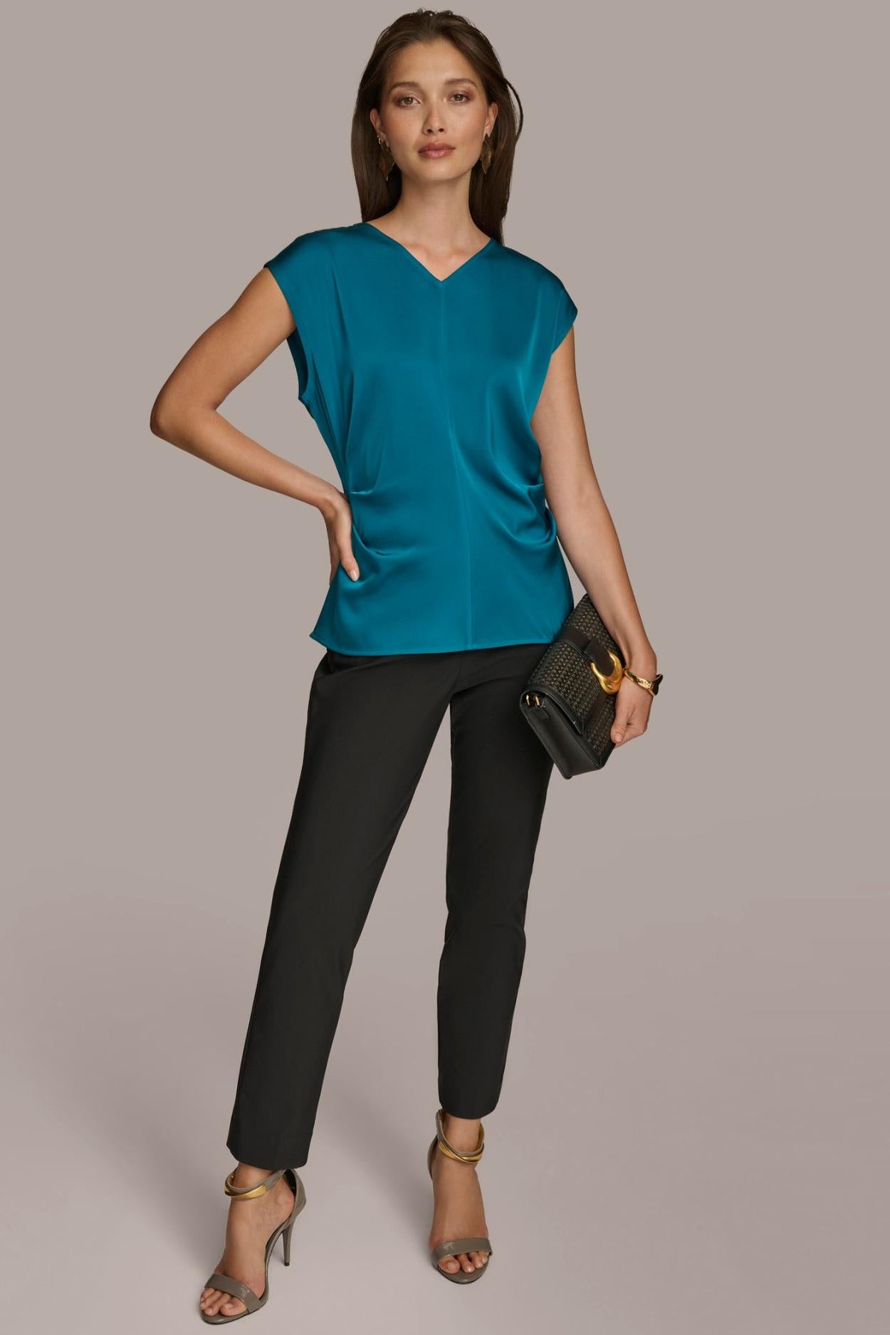 Donna Karan Sweaters And Tops | Women CAP SLEEVE BLOUSE Empire Teal