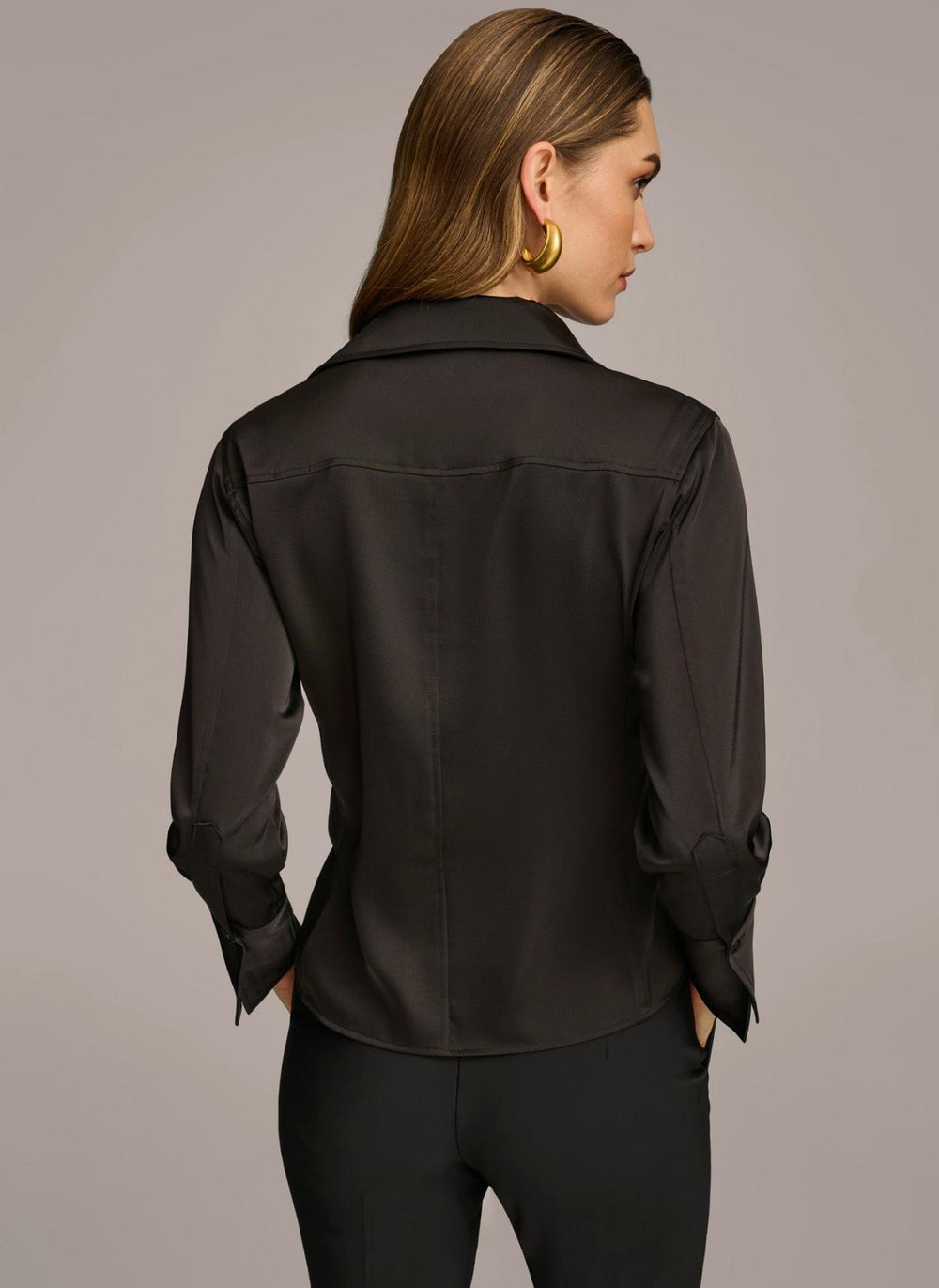 Donna Karan Sweaters And Tops | Women COLLARED BUTTON DOWN BLOUSE Black