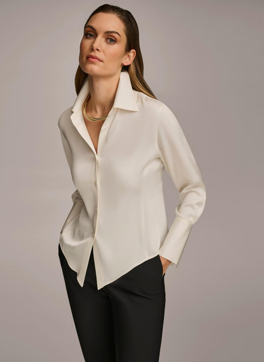 Donna Karan Sweaters And Tops | Women COLLARED BUTTON DOWN BLOUSE Cream