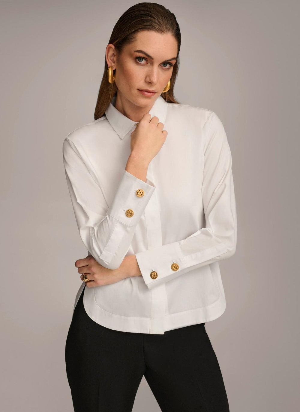 Donna Karan Sweaters And Tops | Women COTTON COLLARED BUTTON DOWN White