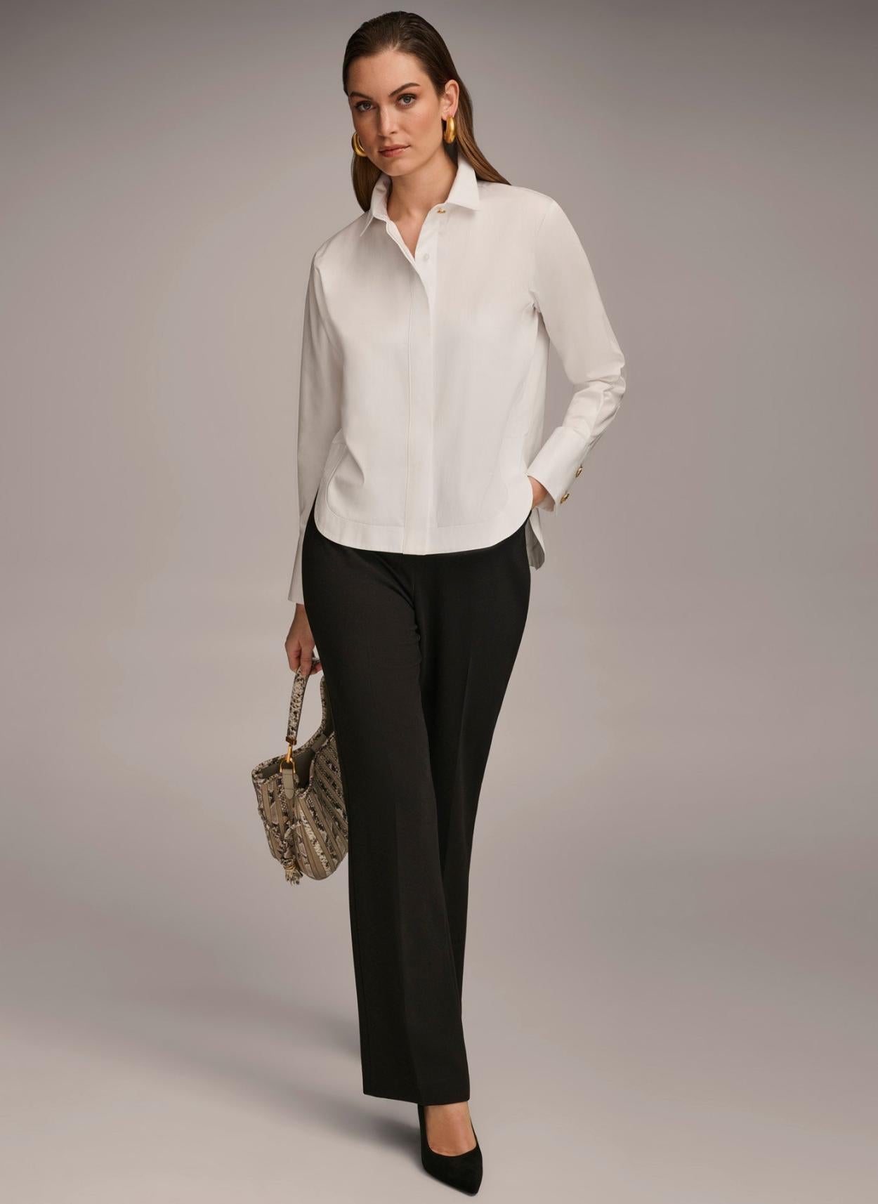 Donna Karan Sweaters And Tops | Women COTTON COLLARED BUTTON DOWN White