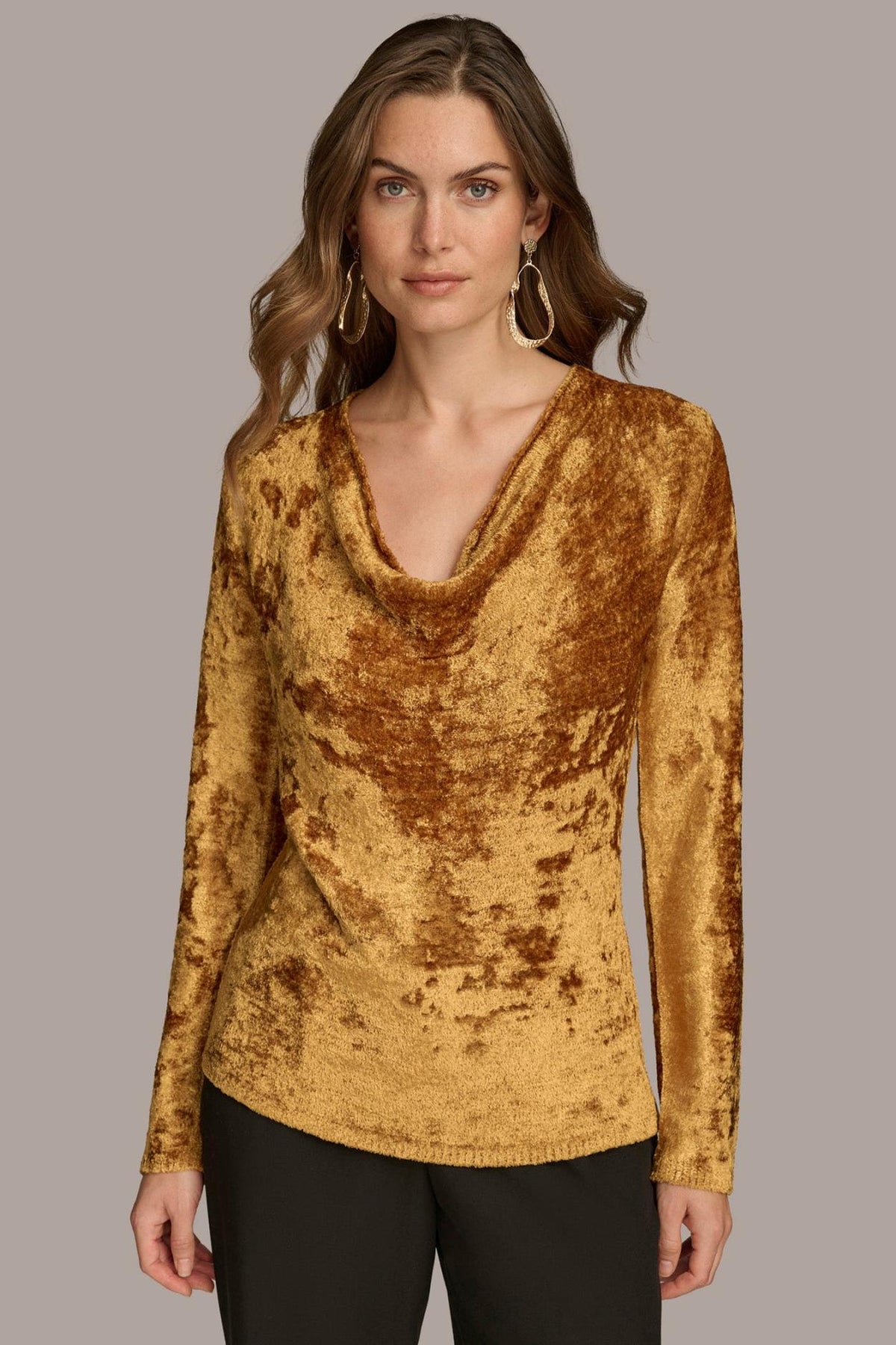 Donna Karan Sweaters And Tops | Women COWL NECK TOP Antique Gold