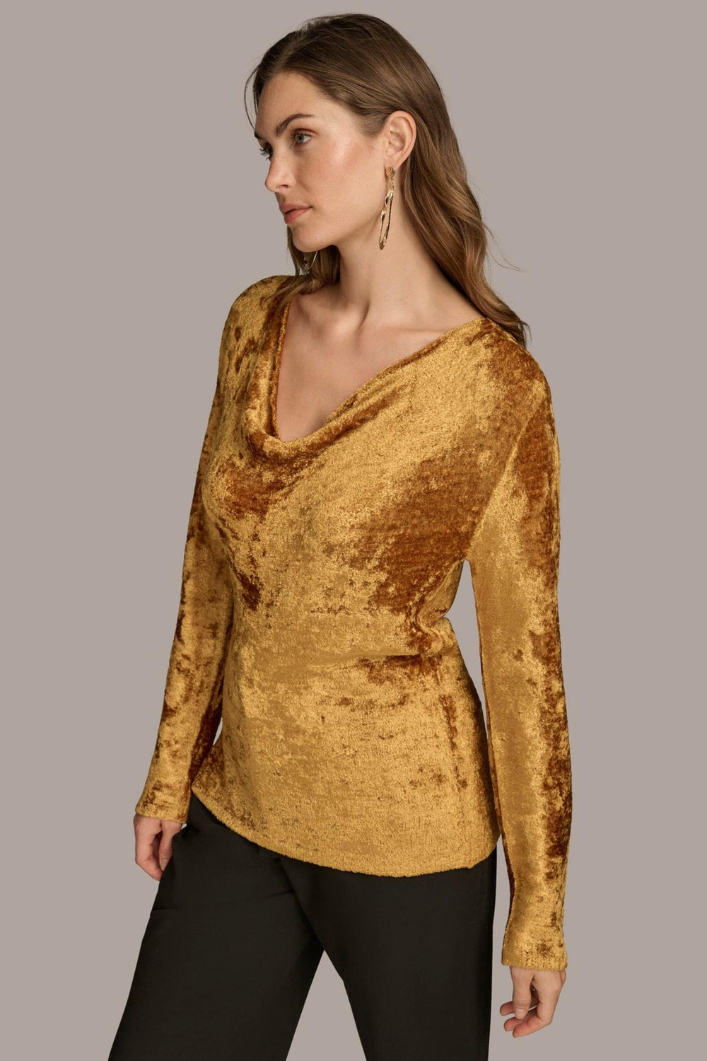 Donna Karan Sweaters And Tops | Women COWL NECK TOP Antique Gold