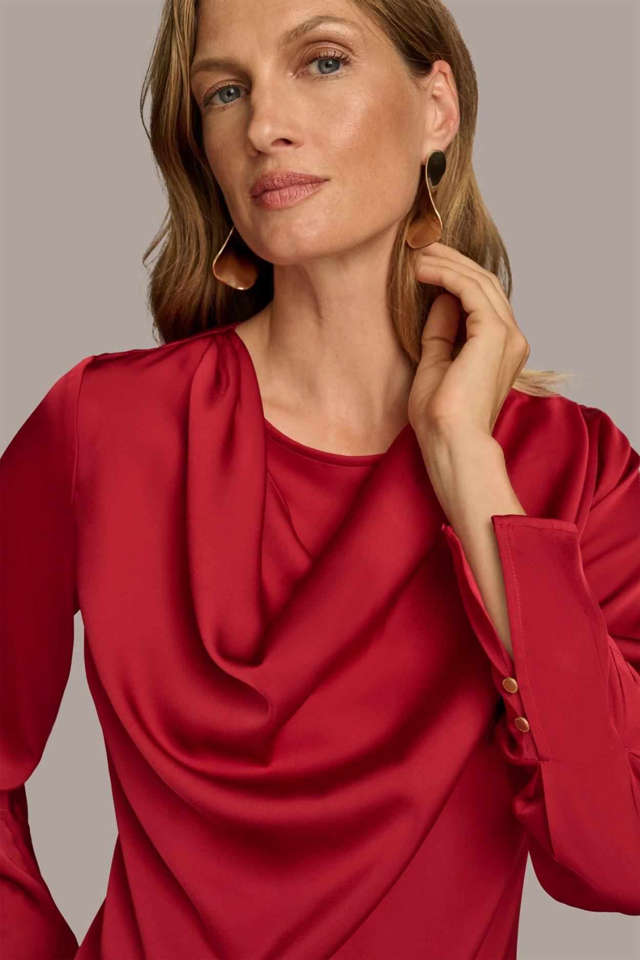 Donna Karan Sweaters And Tops | Women COWL NECK TOP Metropolitan Red