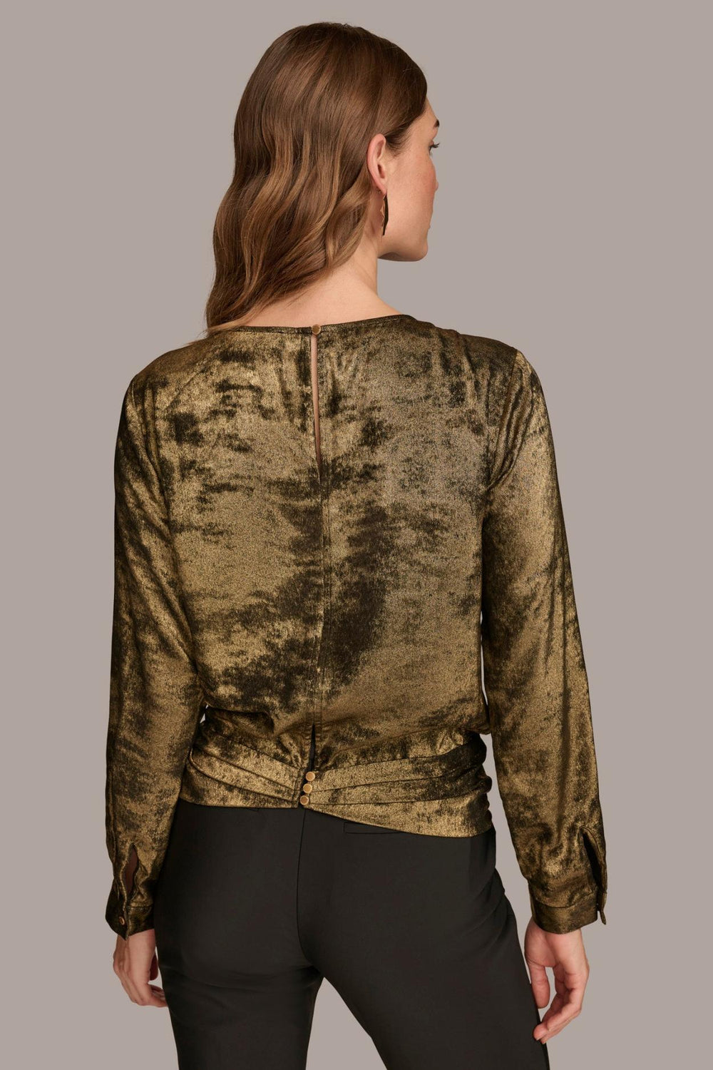 Donna Karan Sweaters And Tops | Women CREW FAUX WRAP TOP Gold/black