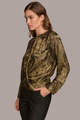 Donna Karan Sweaters And Tops | Women CREW FAUX WRAP TOP Gold/black