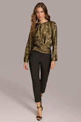 Donna Karan Sweaters And Tops | Women CREW FAUX WRAP TOP Gold/black