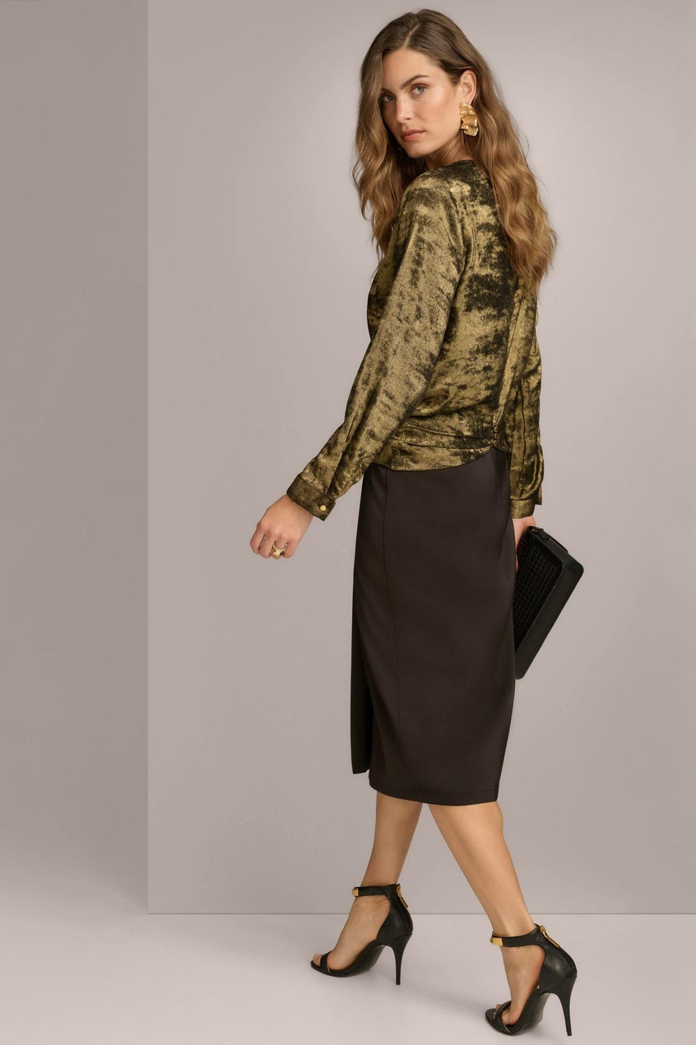 Donna Karan Sweaters And Tops | Women CREW FAUX WRAP TOP Gold/black