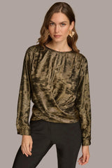 Donna Karan Sweaters And Tops | Women CREW FAUX WRAP TOP Gold/black
