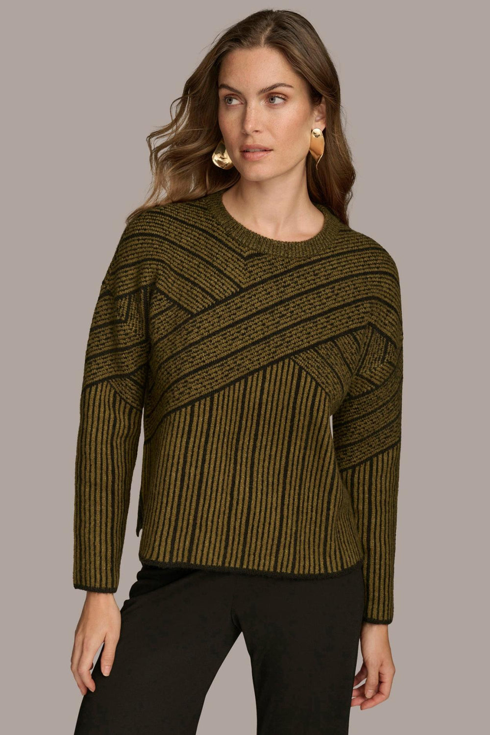 Donna Karan Sweaters And Tops | Women CREW NECK WITH CRISS CROSS DETAIL Brown Multi