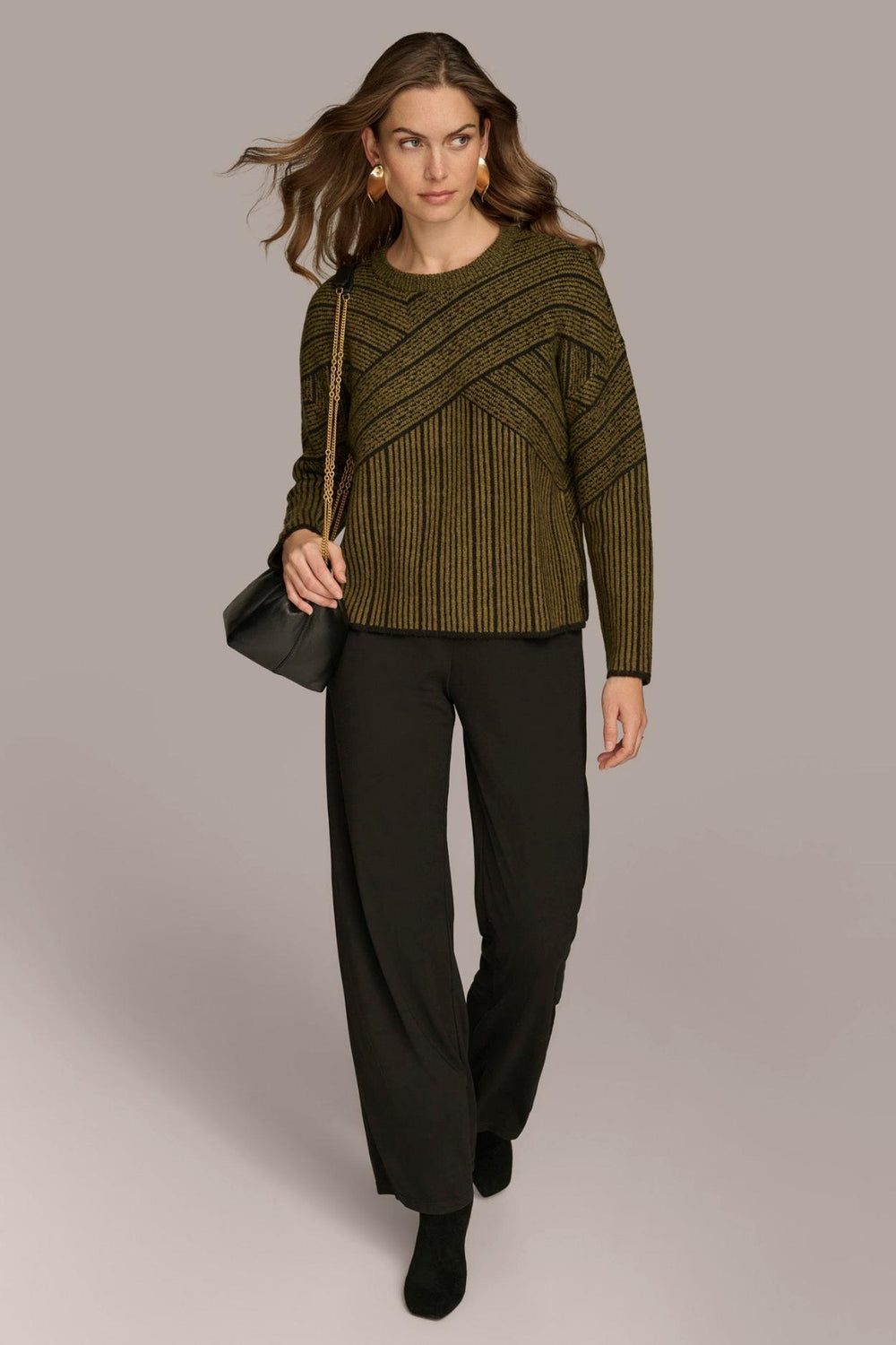 Donna Karan Sweaters And Tops | Women CREW NECK WITH CRISS CROSS DETAIL Brown Multi
