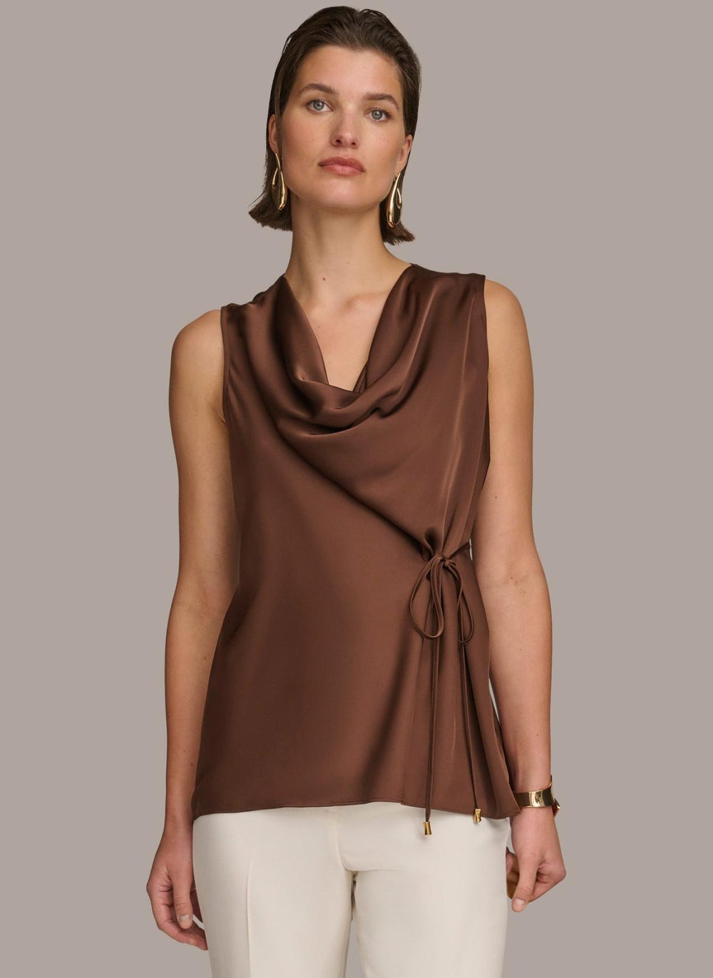 Donna Karan Sweaters And Tops | Women DRAPE NECK WITH SIDE TIE TOP Canyon