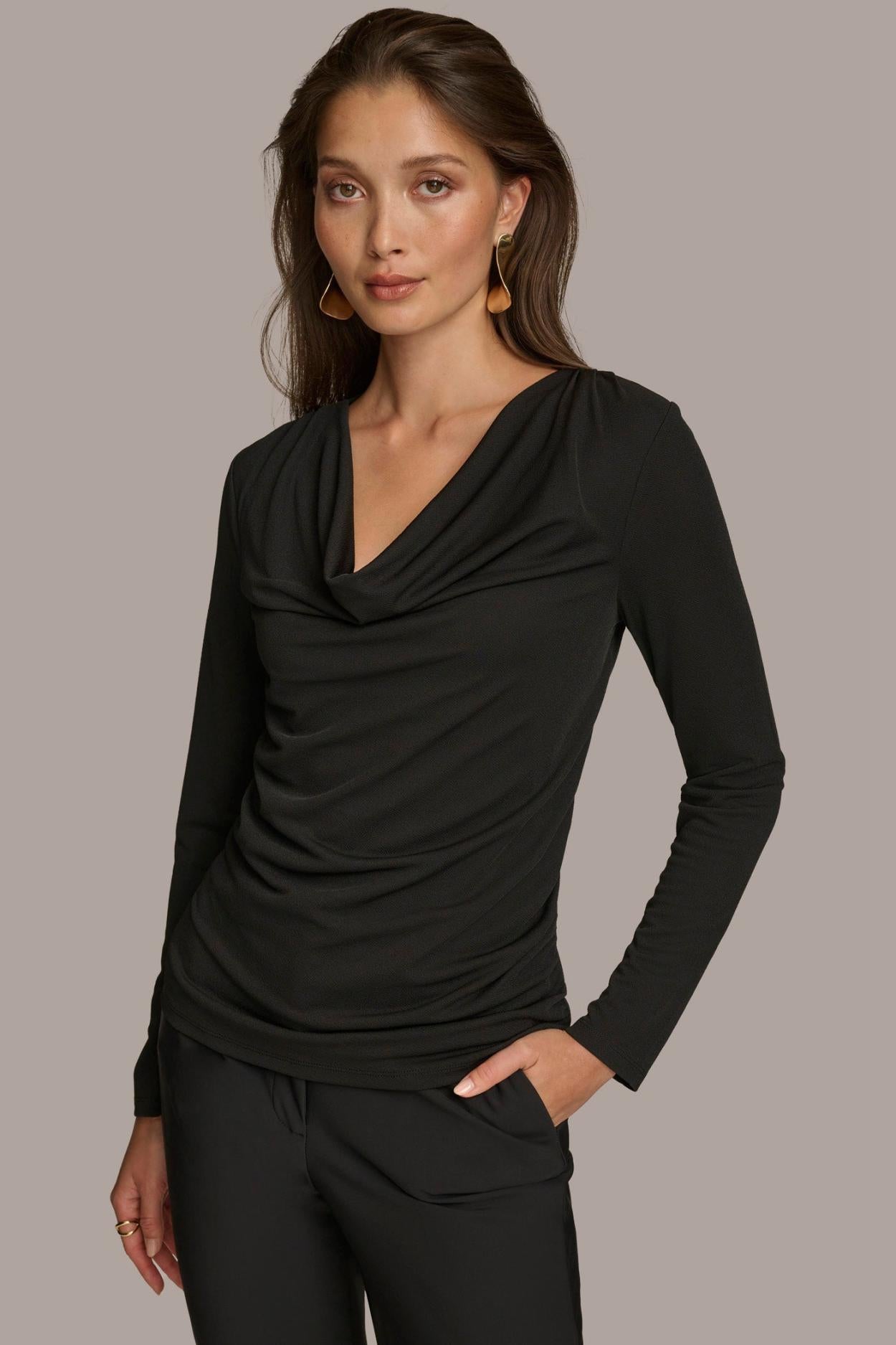 Donna Karan Sweaters And Tops | Women DRAPED FRONT TOP Black