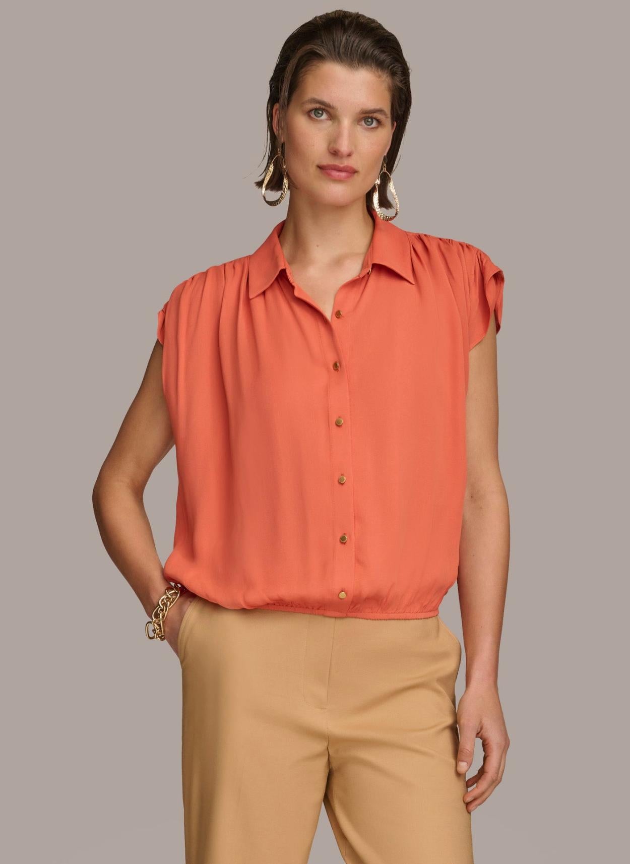 Donna Karan Sweaters And Tops | Women ELASTIC HEM BLOUSE Terracotta