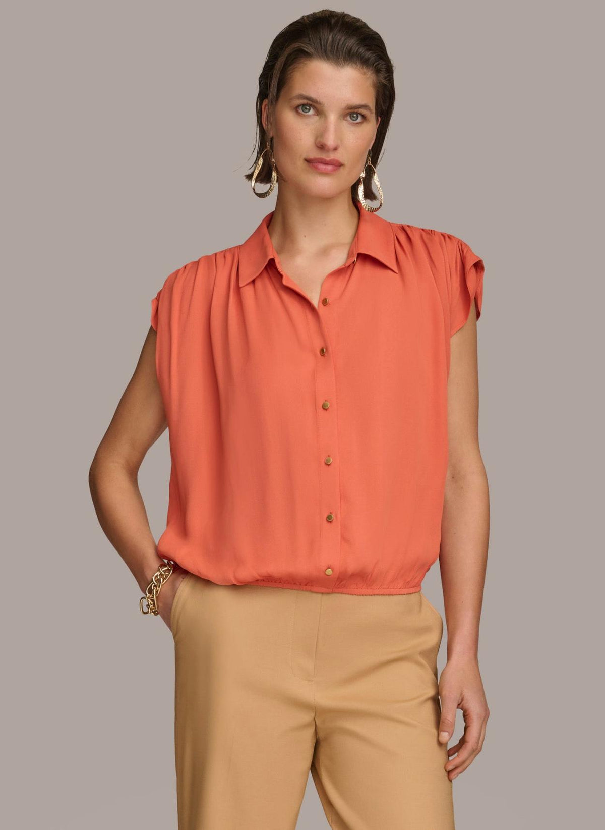 Donna Karan Sweaters And Tops | Women ELASTIC HEM BLOUSE Terracotta