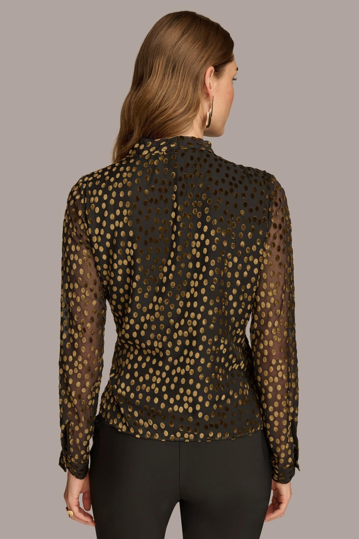 Donna Karan Sweaters And Tops | Women FAUX WRAP BURNOUT Black/gold Multi