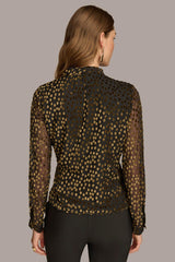 Donna Karan Sweaters And Tops | Women FAUX WRAP BURNOUT Black/gold Multi