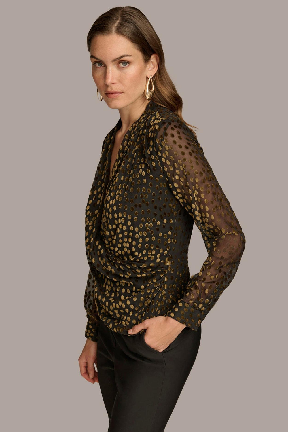 Donna Karan Sweaters And Tops | Women FAUX WRAP BURNOUT Black/gold Multi