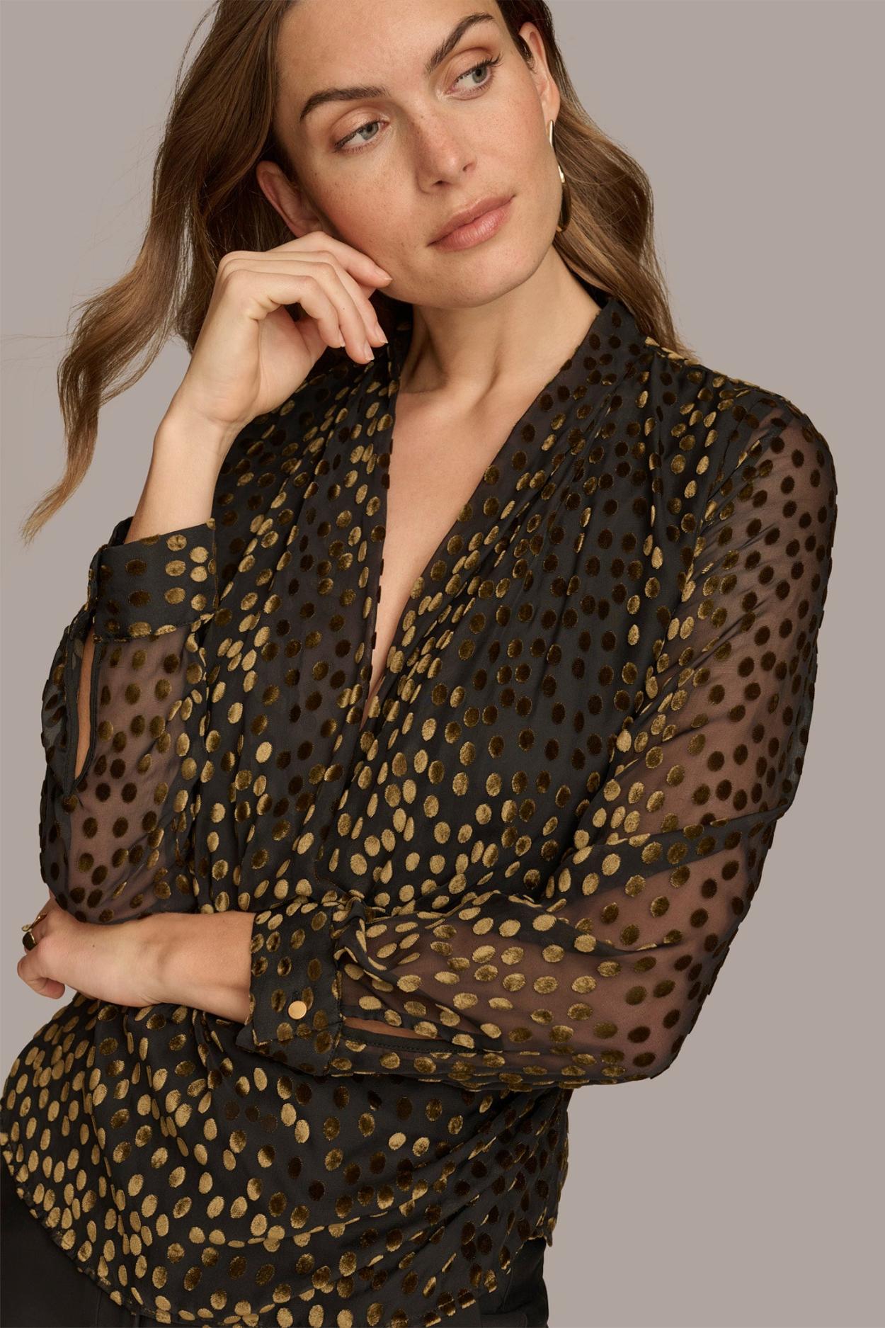 Donna Karan Sweaters And Tops | Women FAUX WRAP BURNOUT Black/gold Multi