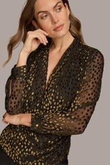 Donna Karan Sweaters And Tops | Women FAUX WRAP BURNOUT Black/gold Multi