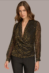 Donna Karan Sweaters And Tops | Women FAUX WRAP BURNOUT Black/gold Multi