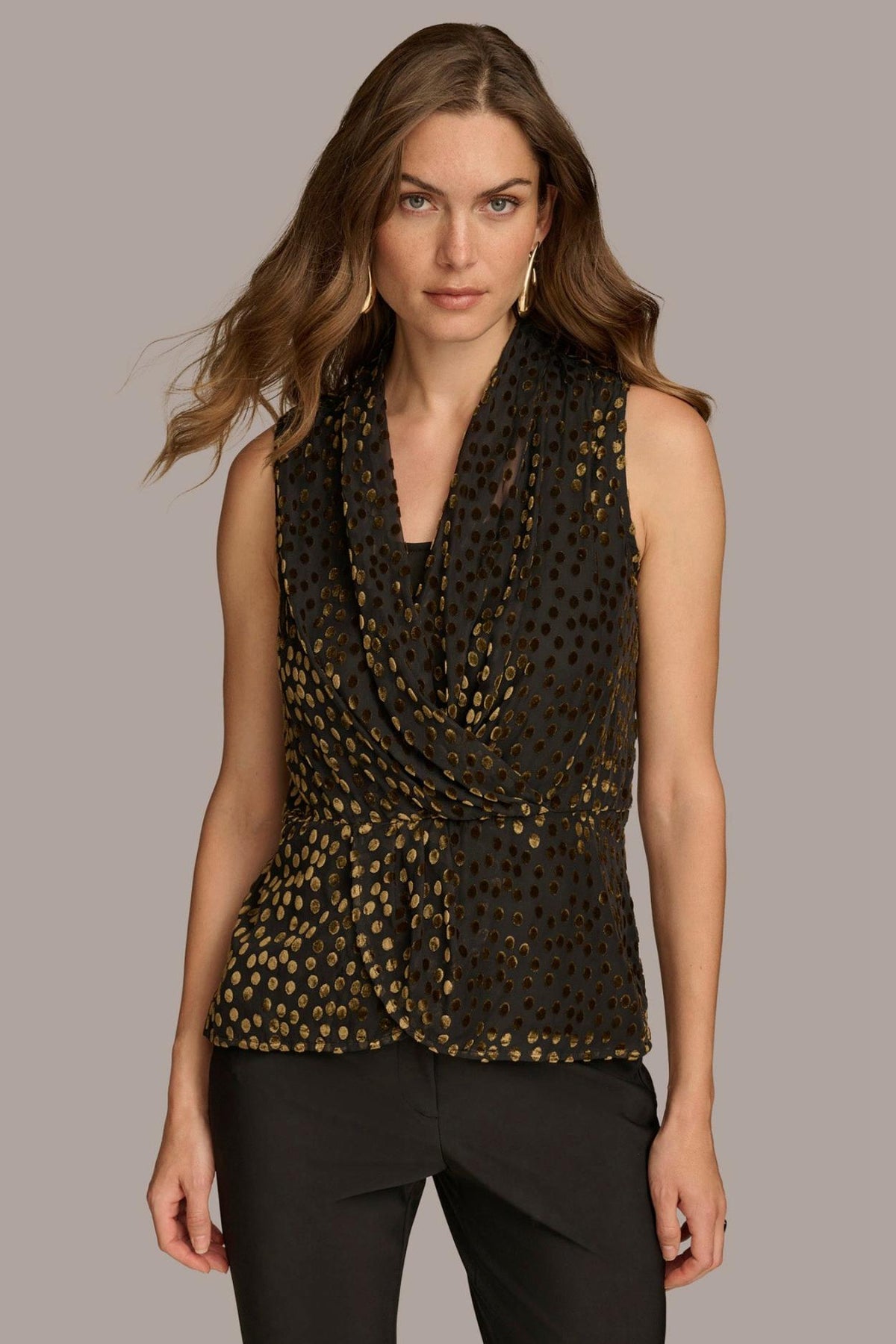 Donna Karan Sweaters And Tops | Women FAUX WRAP BURNOUT TOP Black